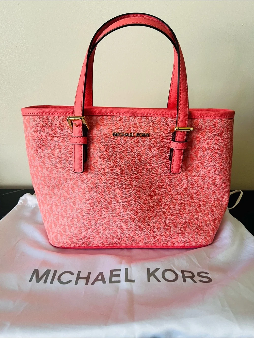 Michael Kors Coral Signature MK Tote with Gold Hardware